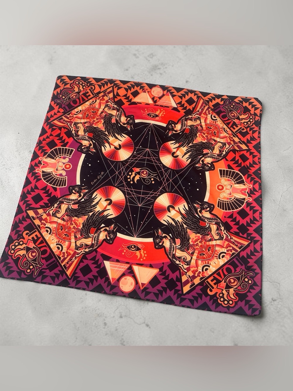 Mystic Red & Black Geometric Silk Scarf -